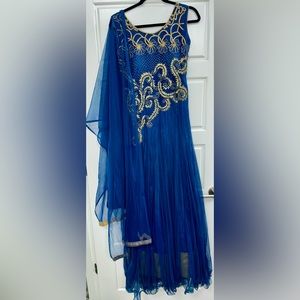Blue Embroidered Indian Gown